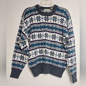 VTG Fair Isle Nordic Sweater Men's M St John's Bay 90s Y2K Gray Blue Purple